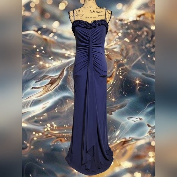 Onyx Nite Dresses & Skirts - Onyx Nite Navy Blue Jersey Knit Stretch Sweetheart Gown